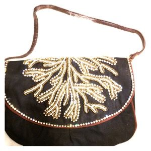 Prong set rhinestone glass bead canvas art bag